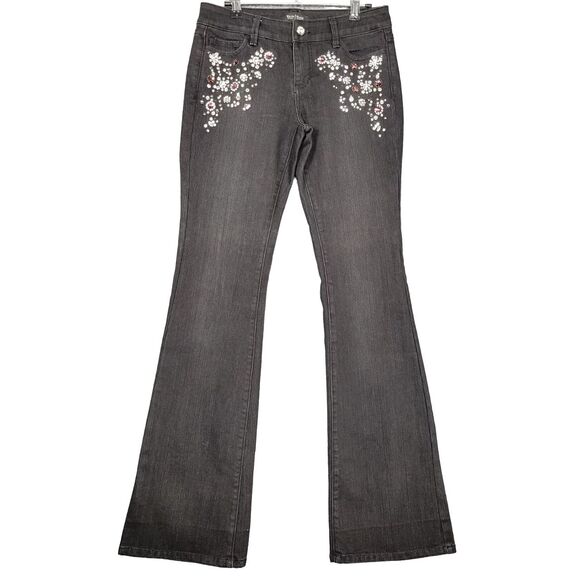 White House Black Market Denim - WHBM Black Rhinestone Studded Flare Mid Rise Stretch Denim Jeans SIZE 2